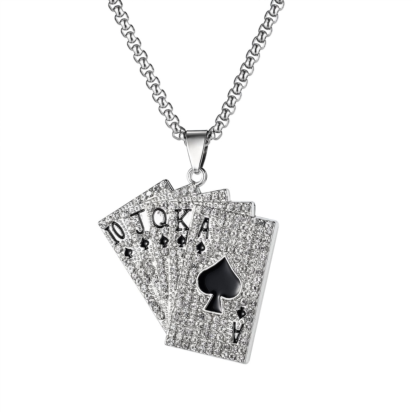 new classic flush playing cards wild titanium steel necklace