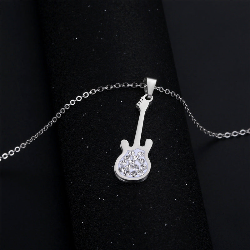 jewelry retro violin inlaid diamond pendant stainless steel necklace