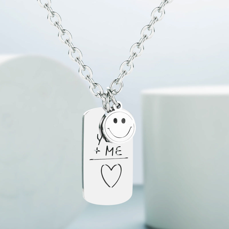 jewelry smiley square pendant titanium steel necklace