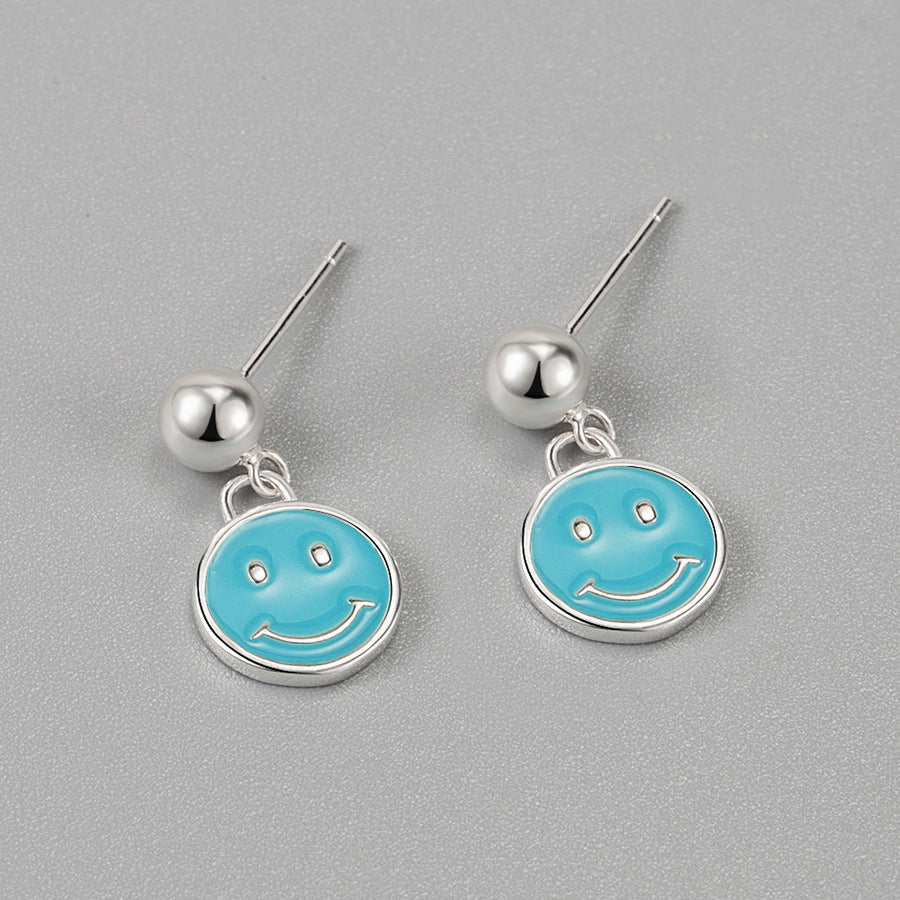 Korea earrings 925 sterling silver blue epoxy smiley earrings