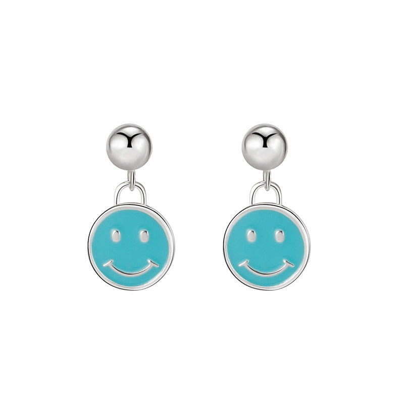 Korea earrings 925 sterling silver blue epoxy smiley earrings