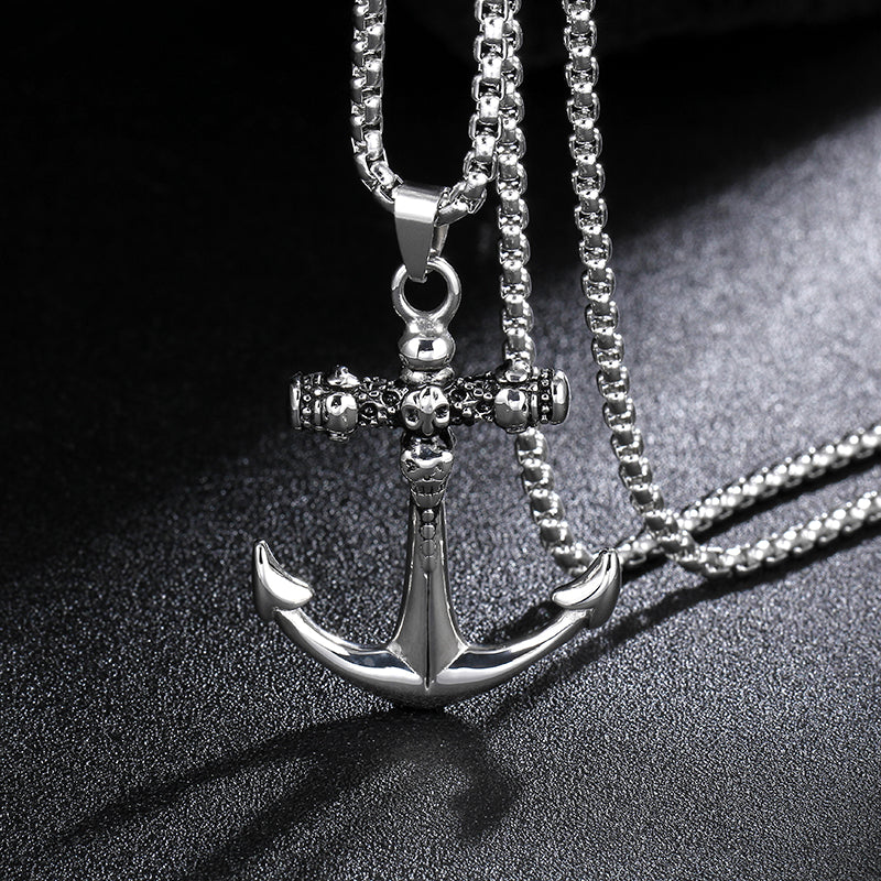 Men's Vintage Titanium Steel Anchor Necklace 60cm