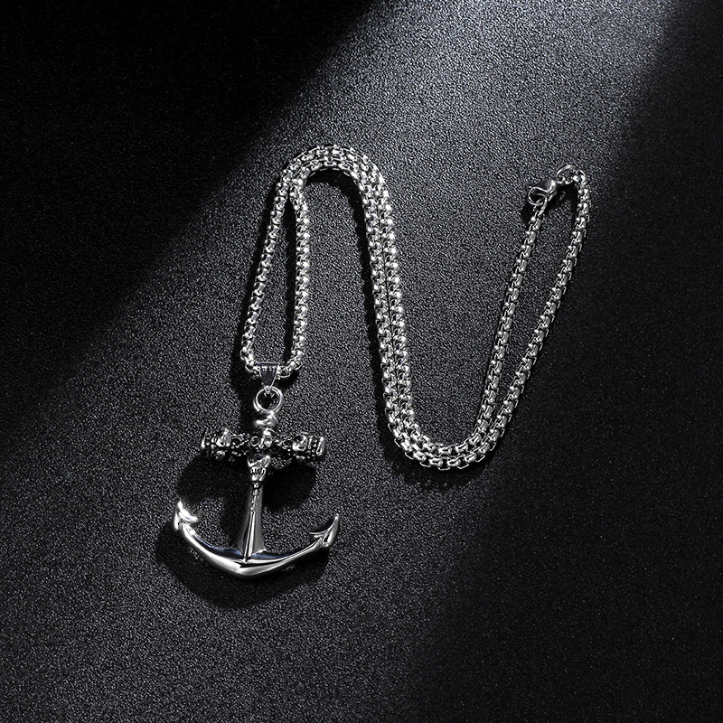 Men's Vintage Titanium Steel Anchor Necklace 60cm