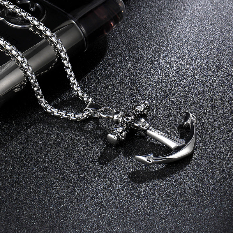 Men's Vintage Titanium Steel Anchor Necklace 60cm