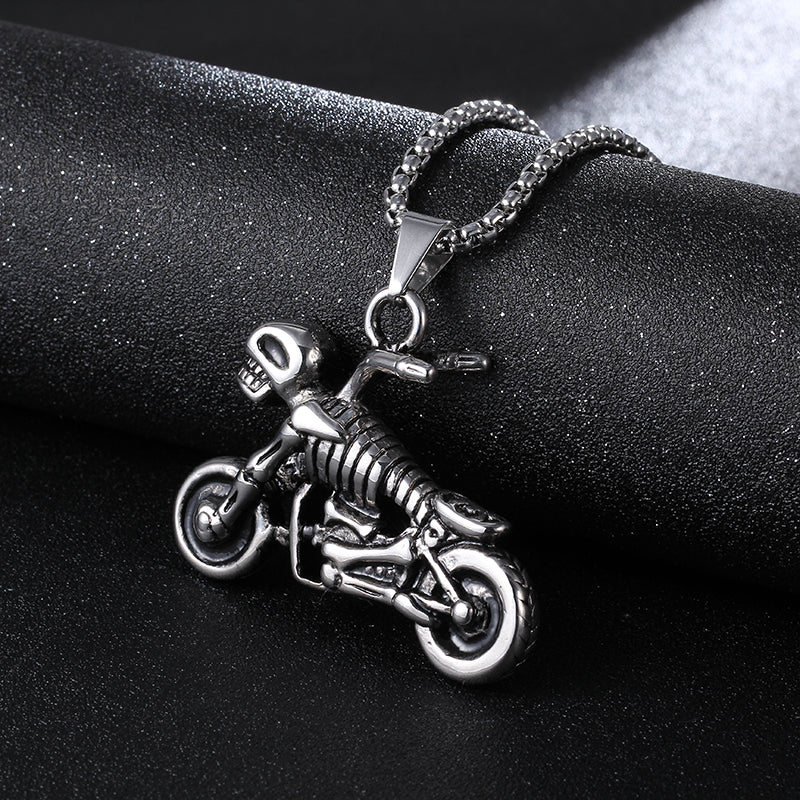 Men's Retro Titanium Steel Motorcycle Skull Necklace 60cm