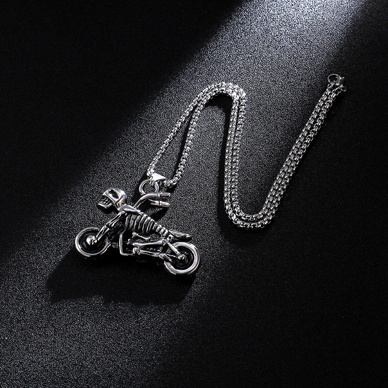 Men's Retro Titanium Steel Motorcycle Skull Necklace 60cm