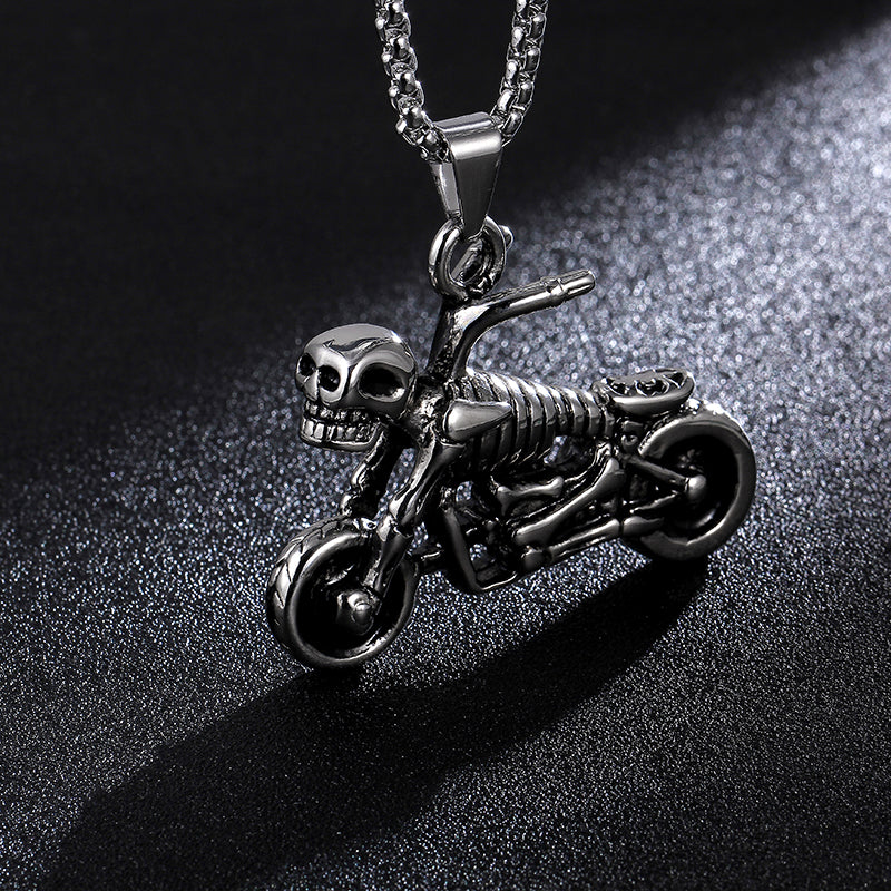 Men's Retro Titanium Steel Motorcycle Skull Necklace 60cm