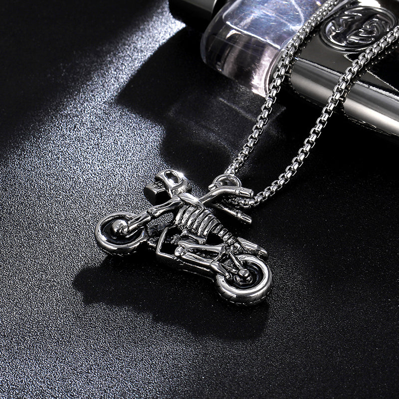 Men's Retro Titanium Steel Motorcycle Skull Necklace 60cm