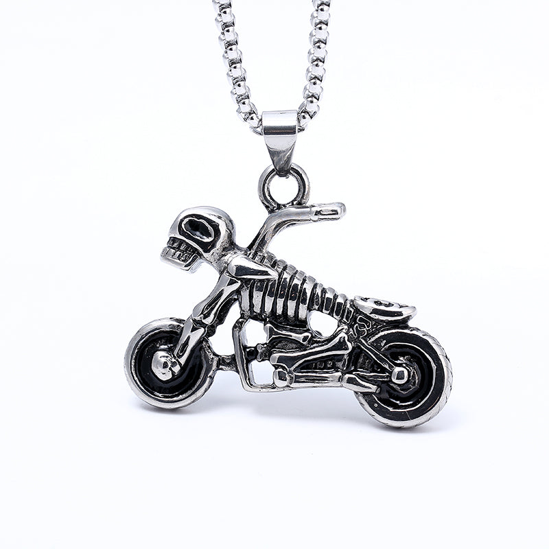 Men's Retro Titanium Steel Motorcycle Skull Necklace 60cm