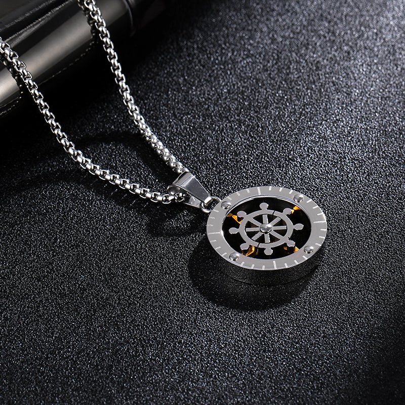 Men's titanium steel boat handle pendent necklace 60cm