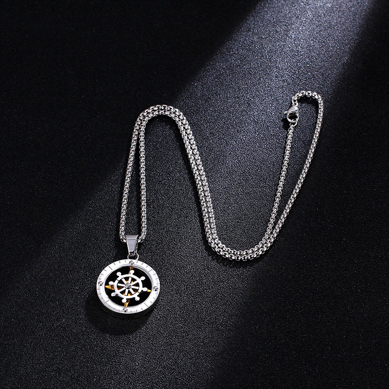 Men's titanium steel boat handle pendent necklace 60cm