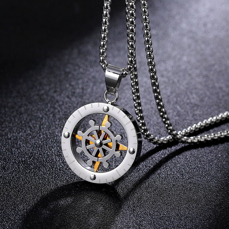 Men's titanium steel boat handle pendent necklace 60cm