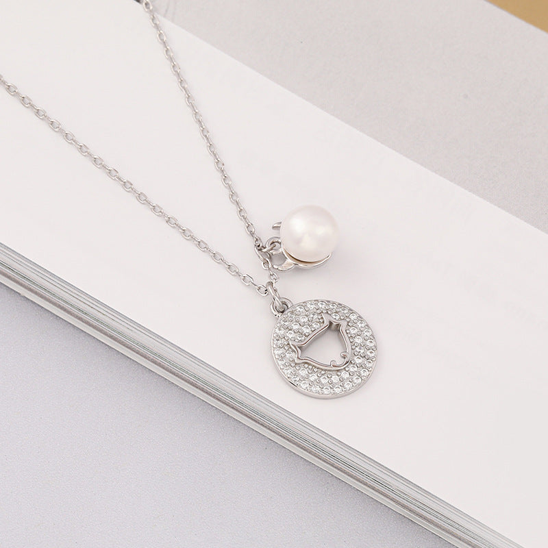 New Round Micro Diamond S925 Silver Korean Fashion Personality Freshwater Pearl Necklace