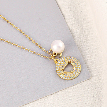 New Round Micro Diamond S925 Silver Korean Fashion Personality Freshwater Pearl Necklace