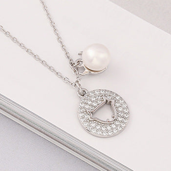 New Round Micro Diamond S925 Silver Korean Fashion Personality Freshwater Pearl Necklace