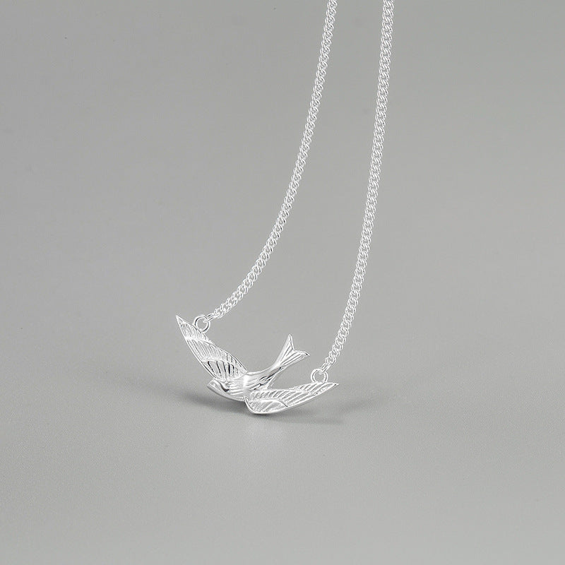 niche unique s925 silver swallow pendant bird personality necklace