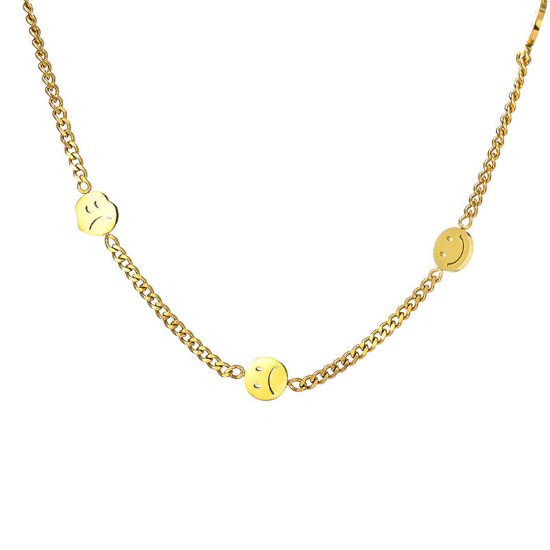 niche exquisite smiley face stitching chain titanium steel necklace collarbone chain