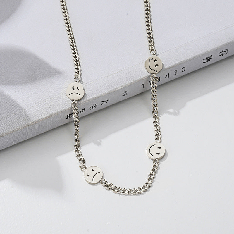 niche exquisite smiley face stitching chain titanium steel necklace collarbone chain