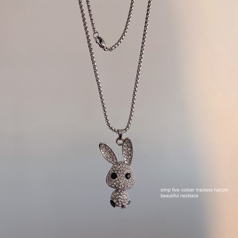 Korean style hip-hop rabbit pendant titanium steel beads chain necklace female