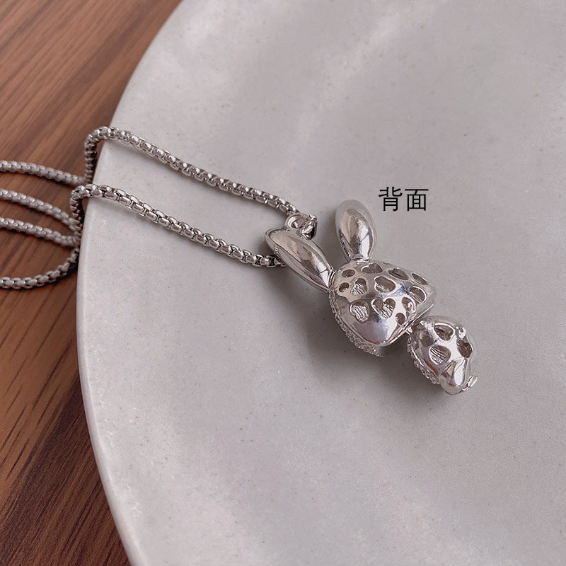 Korean style hip-hop rabbit pendant titanium steel beads chain necklace female