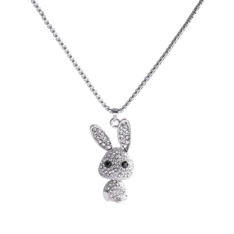 Korean style hip-hop rabbit pendant titanium steel beads chain necklace female