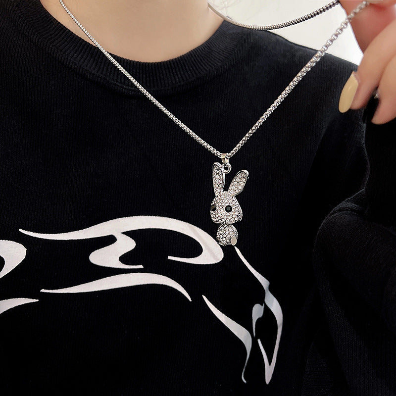 Korean style hip-hop rabbit pendant titanium steel beads chain necklace female