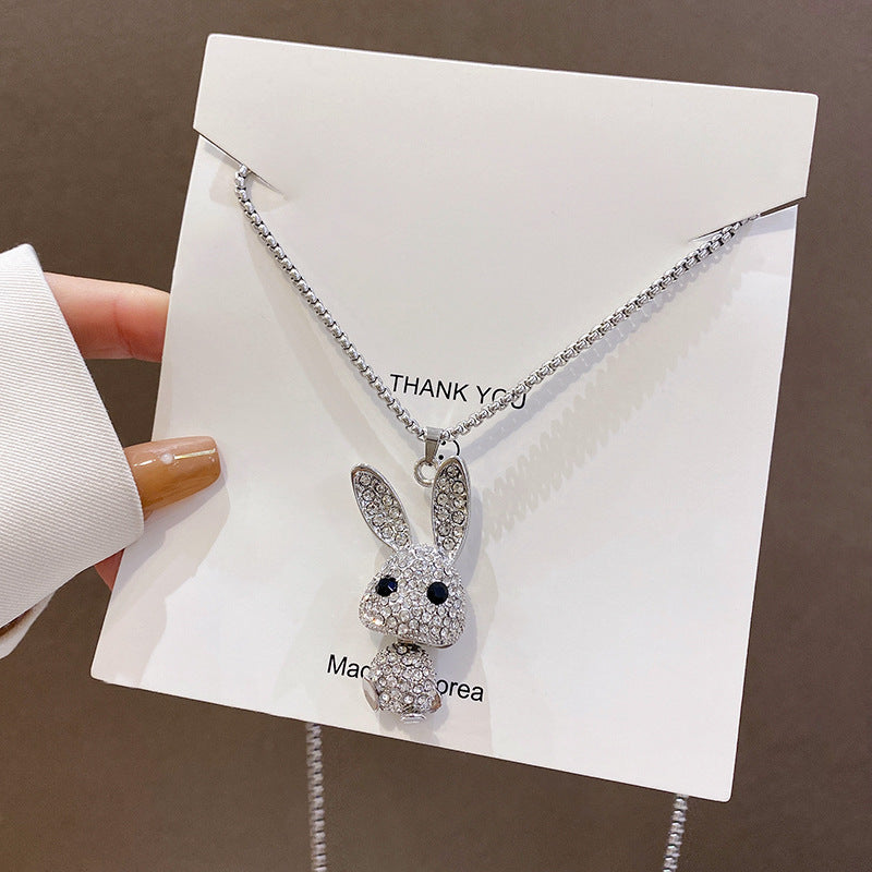 Korean style hip-hop rabbit pendant titanium steel beads chain necklace female