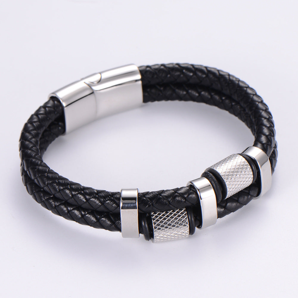 fashion leather jewelry stainless steel  18K gold double-layer leather rope bracelet