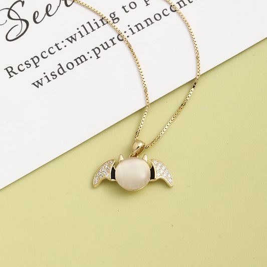 Light luxury cat eye bat S925 silver necklace