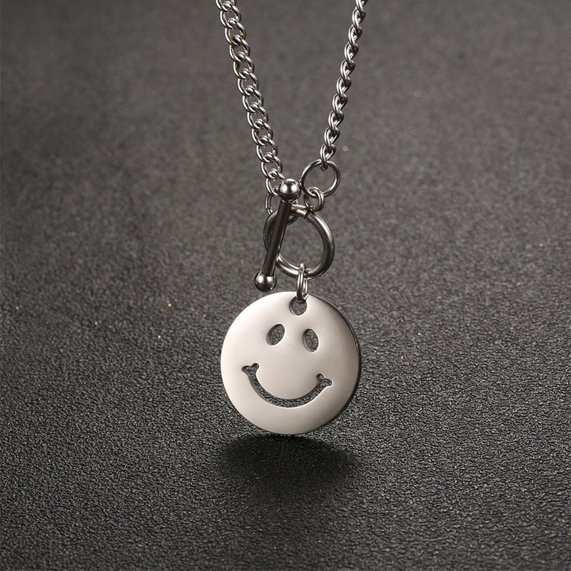 fashion smiley face titanium steel pendant simple necklace