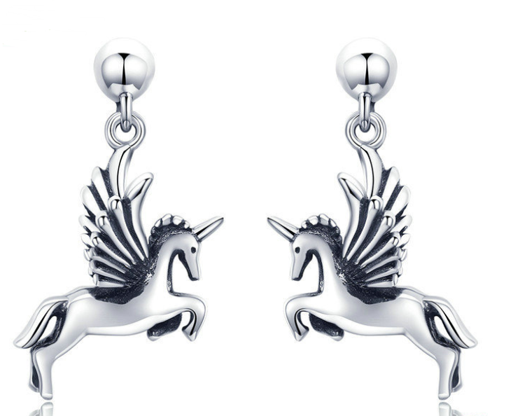 S925 sterling silver female earrings hypoallergenic European and American unicorn memory earrings