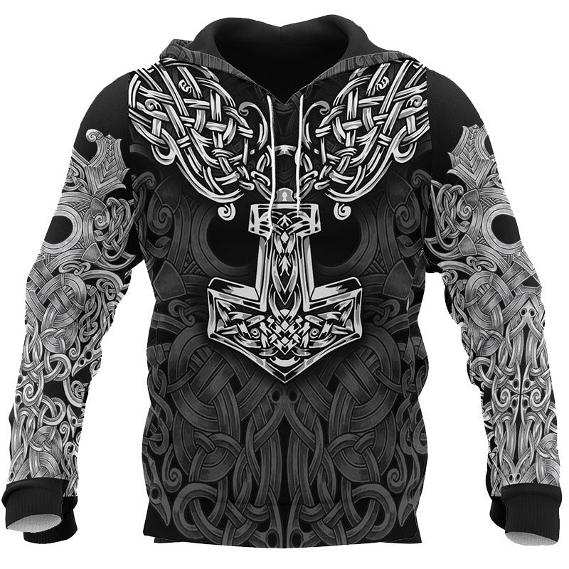 men's clothing mens fashion 3D Digital Printed Viking Hoodie