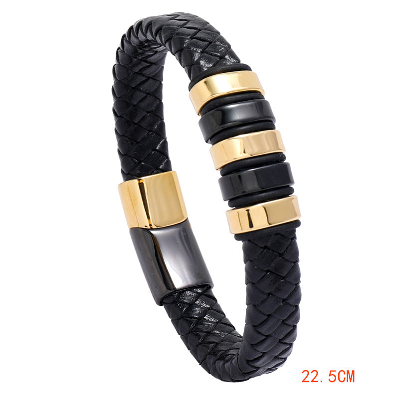 creative two-color stainless steel magnet buckle men's leather bracelet