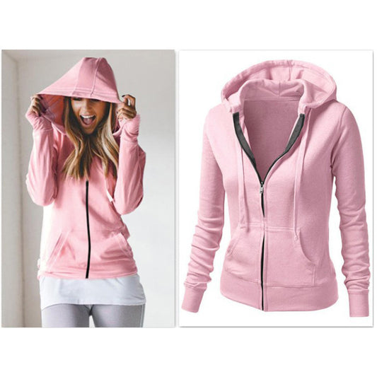 Cross-Border Supply Fall New Coat European and American Amazon Wish Hot Sale Solid Color Long Sleeve Hooded Women's Sweater