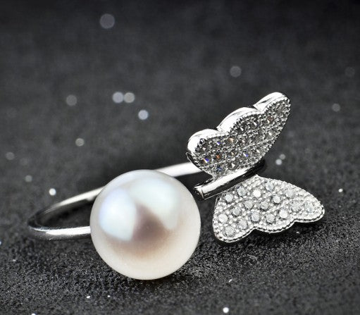 925 SilverButterfly Pearl Decoration Ring