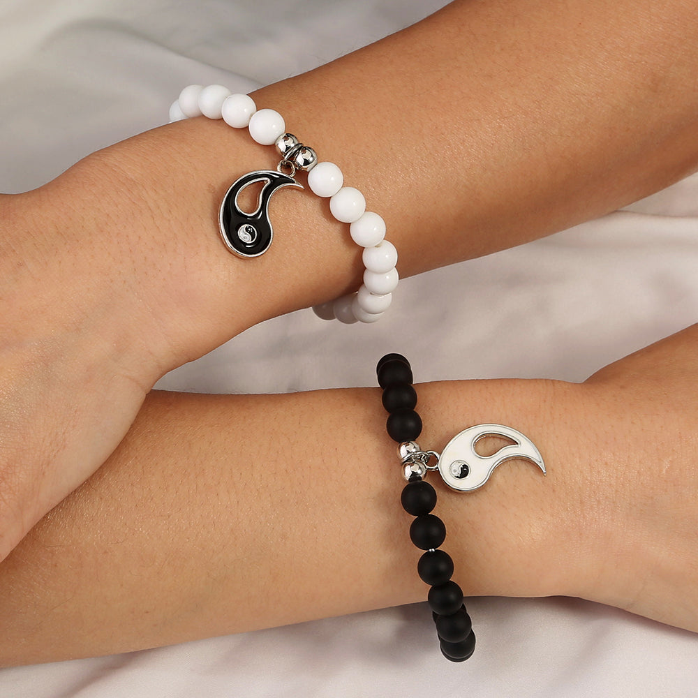 New Fashion Jewelry Black and White Element Beads Tai Chi Gossip Pendant Bracelet