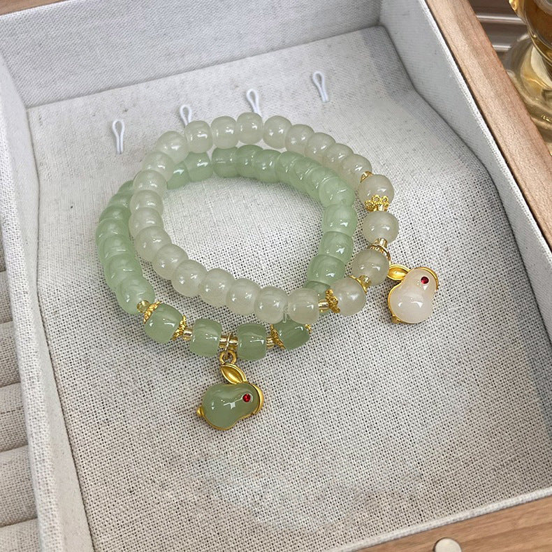 New Guo Feng Jade Hare Beaded Bracelet Female Niche Design Girlfriends Bracelet New Gift for Girlfriend