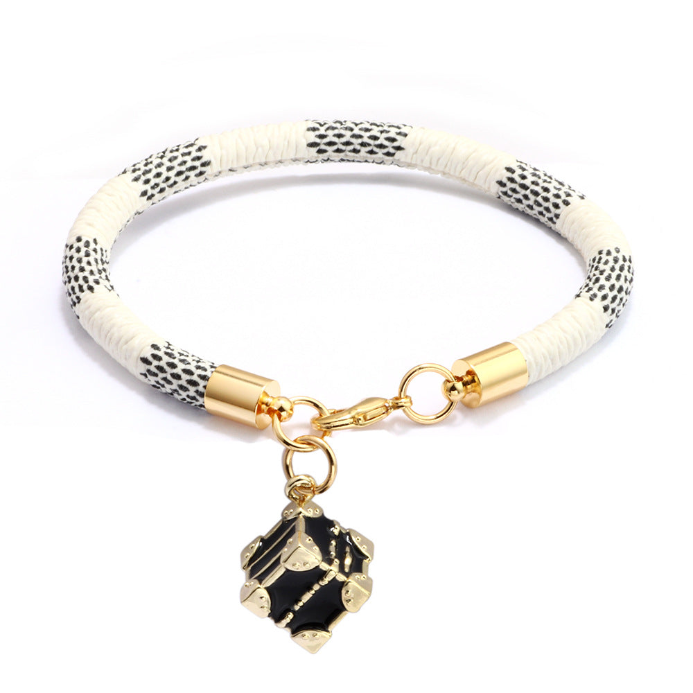 new fashion striped bracelet PU leather rope electroplating real gold copper bracelet