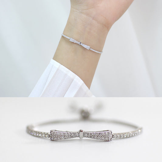 SA123 Korean silver, S925 sterling silver, fashion students, butterfly knot, micro setting, pearl tuning bracelet, hand ornaments