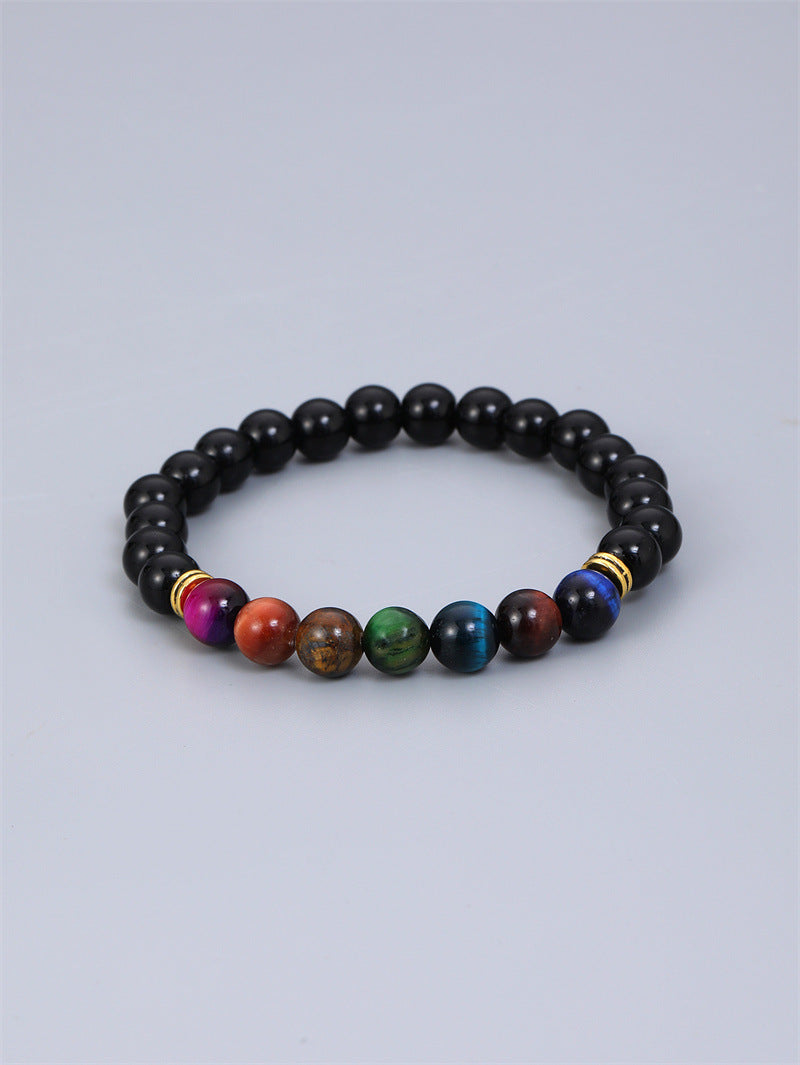 fashion contrast color stitching tiger eye stone beaded bracelet