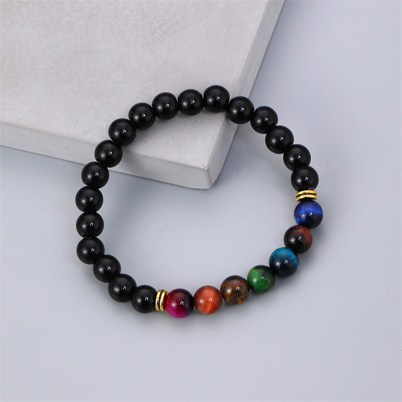 fashion contrast color stitching tiger eye stone beaded bracelet