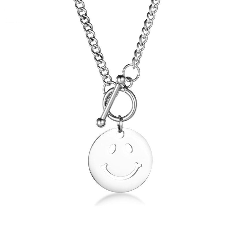 fashion smiley face titanium steel pendant simple necklace