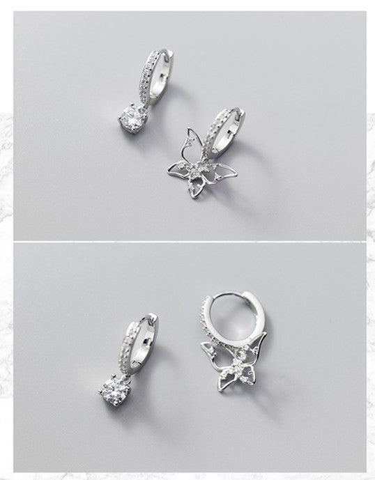 s925 silver autumn new asymmetric butterfly earrings