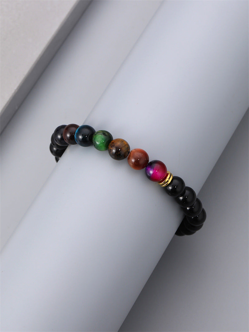 fashion contrast color stitching tiger eye stone beaded bracelet