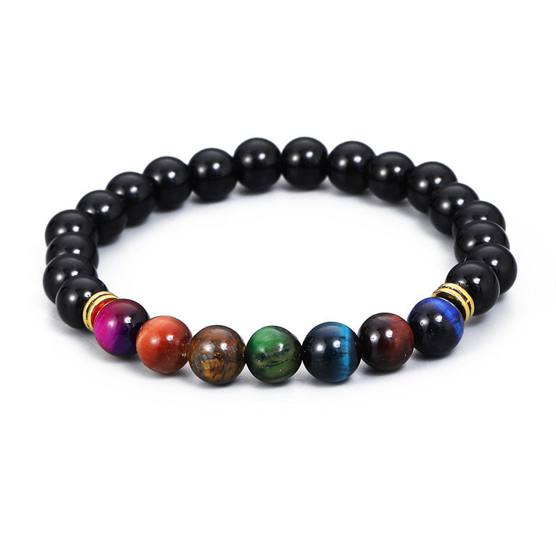 fashion contrast color stitching tiger eye stone beaded bracelet