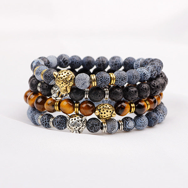 fashion beaded natural stone leopard head bracelet