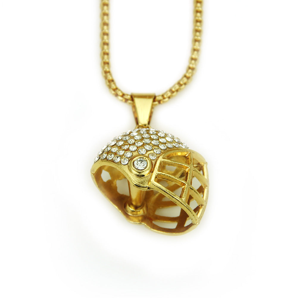 New necklace hip hop necklace diamond-studded fashion football helmet alloy necklace