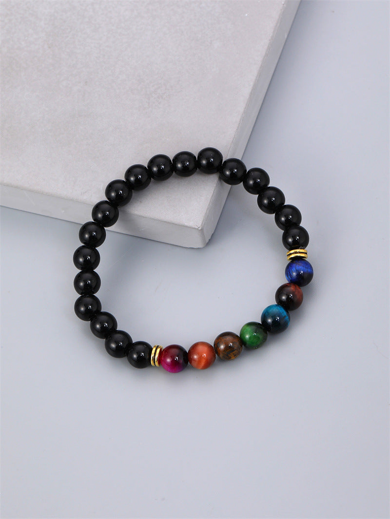 fashion contrast color stitching tiger eye stone beaded bracelet