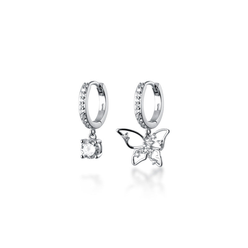 s925 silver autumn new asymmetric butterfly earrings