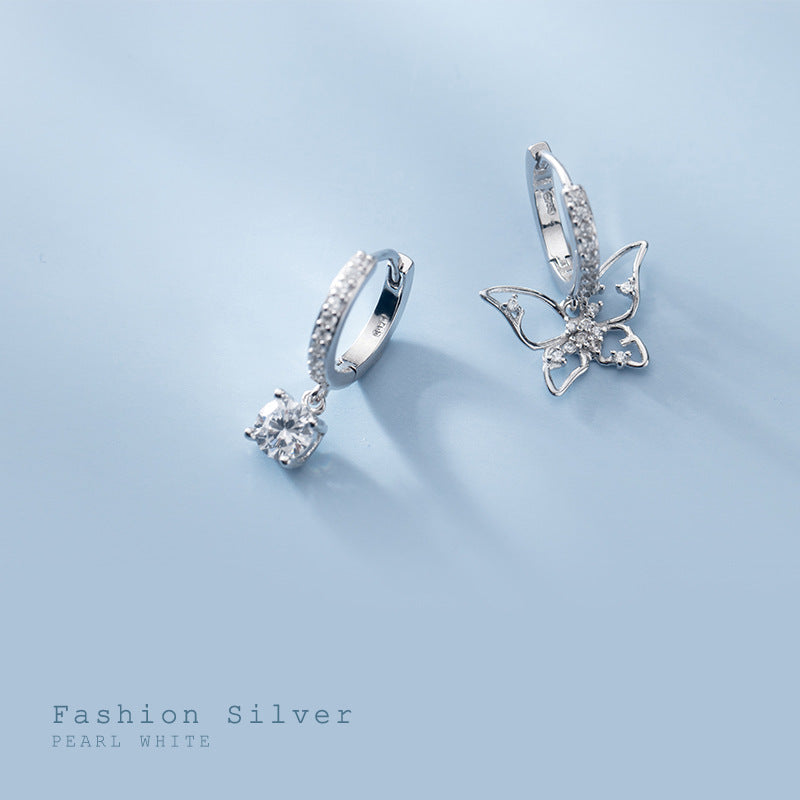 s925 silver autumn new asymmetric butterfly earrings